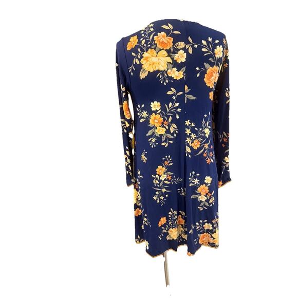 Old Navy A-Line Swing Dress Womens Small Blue Floral Print Long Sleeve Pullover - Picture 3 of 7